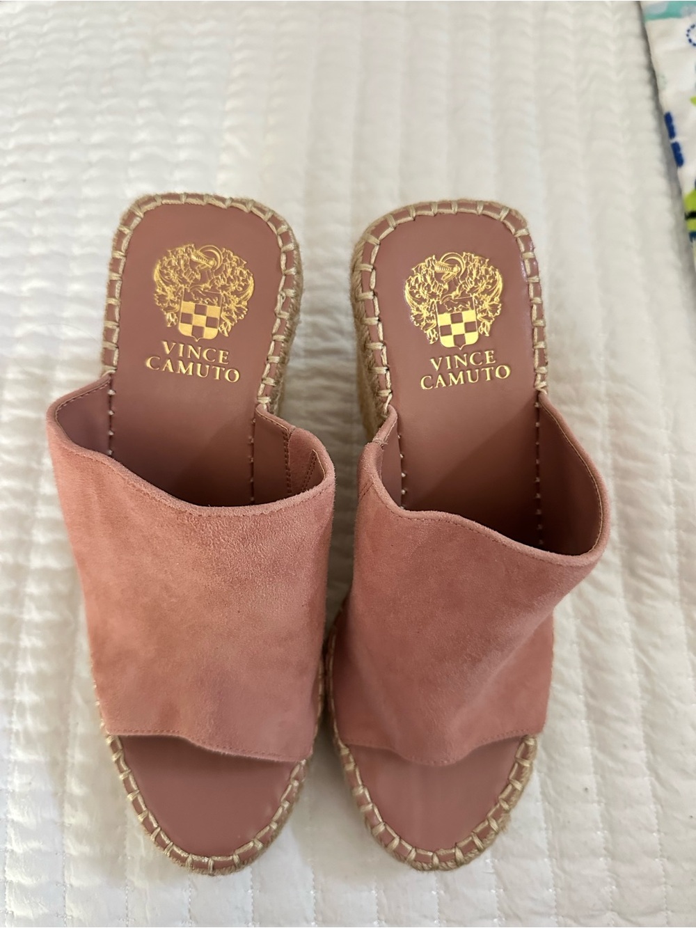 Vince Camuto Dusty Rose Suede Espadrille Mule Slides